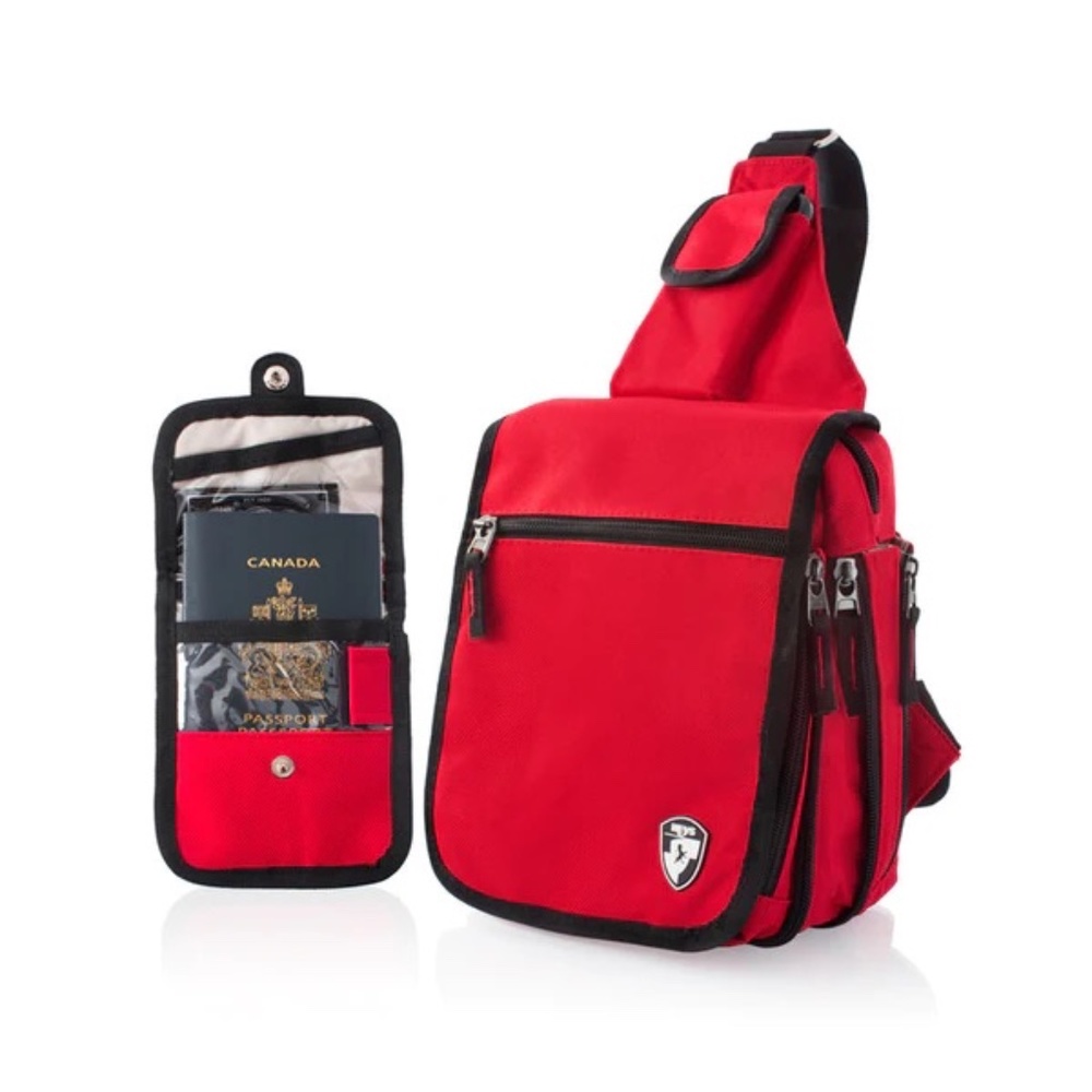 Red Heys canvas crossbody backpack